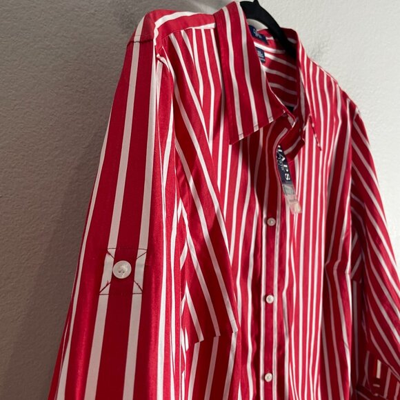 NEW Chaps Womens Plus 2X Red White Striped Button Up Shirt 2X Roll Tab Sleeve - Picture 7 of 8